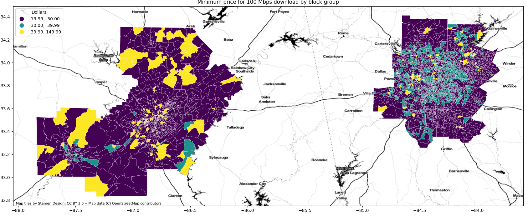 Data extracted from broadband website by block-group
